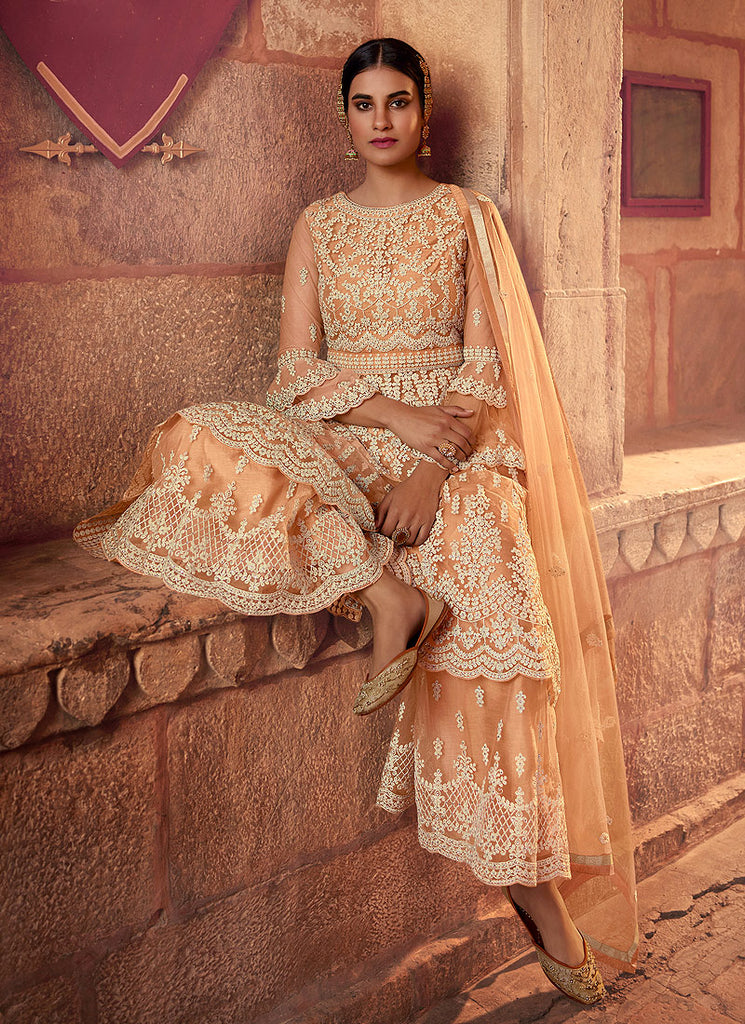 Pastel Orange Designer Gharara Suit In Germany