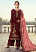 Maroon Multi Embroidered Palazzo Suit