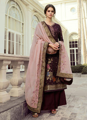 Magenta Multi Embroidered Palazzo Suit
