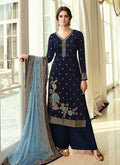 Blue Multi Embroidered Palazzo Suit