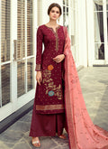 Red Multi Embroidered Palazzo Suit