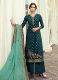 Turquoise Multi Embroidered Palazzo Suit