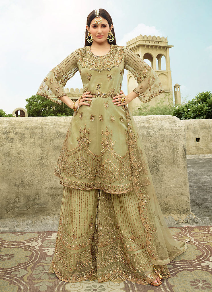 Olive Green Anarkali Palazzo Suit