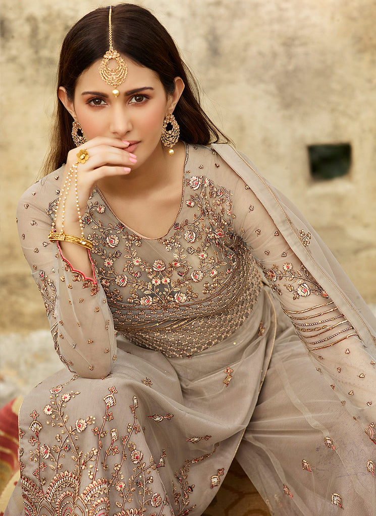 Soft Grey Golden Gharara Suit In usa