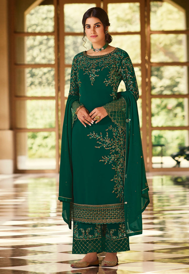 Green Embroidered Wedding Pant Suit