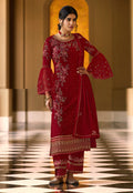 Red Embroidered Wedding Pant Suit