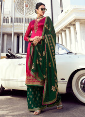 Indian Clothes - Pink And Green Embroidered Palazzo Suit