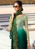 Green Shaded Embroidered Lehenga Style Suit, Salwar Kameez