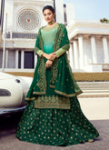 Indian Clothes - Green Shaded Embroidered Lehenga Style Suit