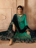 Navy Blue And Turquoise Pakistani Gharara Suit 