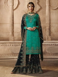 Navy Blue And Turquoise Pakistani Gharara Suit 