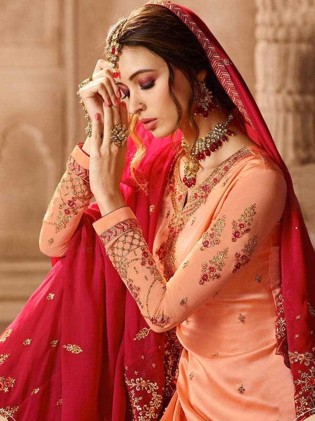Deep Pink And Peach Pakistani Gharara Suit