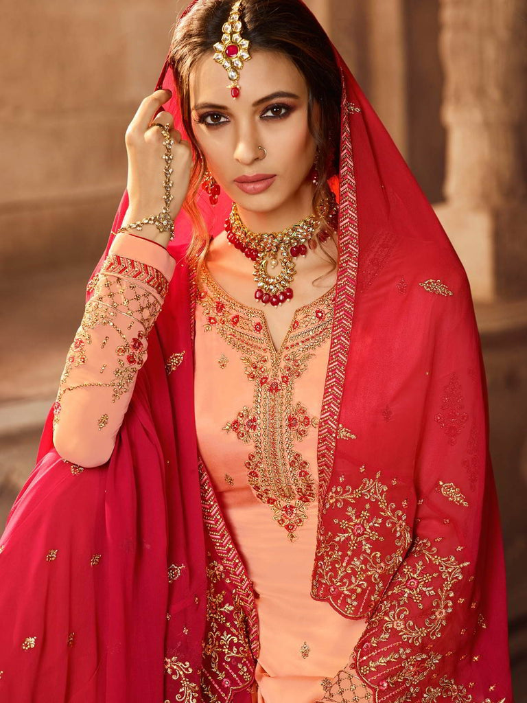 Deep Pink And Peach Pakistani Gharara Suit