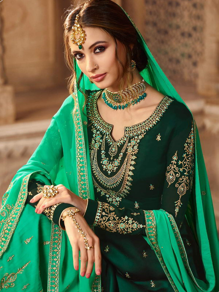 Green Dual Tone Pakistani Gharara Suit