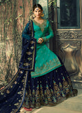Turquoise And Blue Embroidered Lehenga Suit