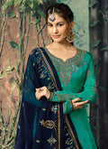 Turquoise And Blue Embroidered Lehenga Suit