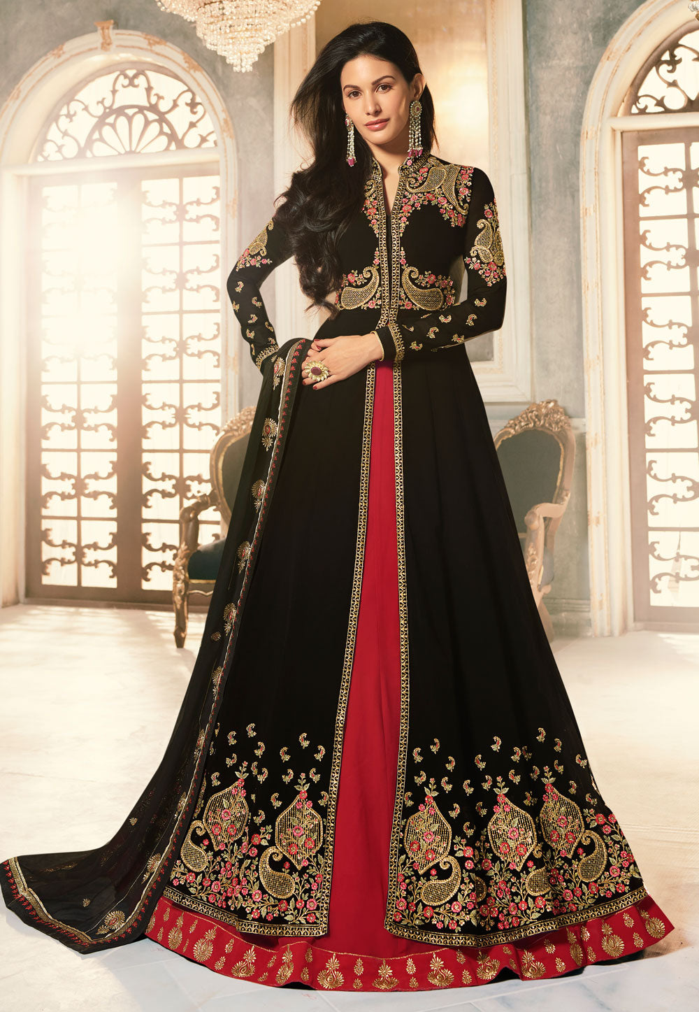 Black and red anarkali sale