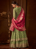 Green And Pink Wedding Anarkali Lehenga Online