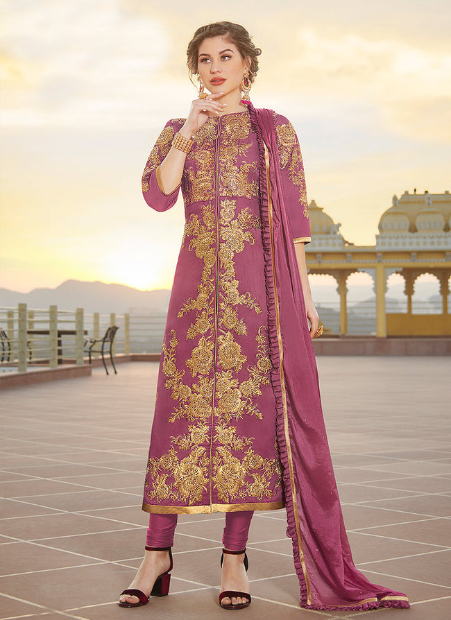 Pink Embroidered Designer Pant Style Suit