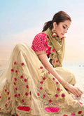 Indian Saree - Golden And Pink Embroidered Saree IN usa uk canada