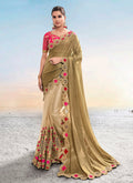 Golden And Pink Embroidered Saree