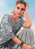 Indian Saree - Grey Floral Embroidered Saree