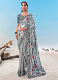 Grey Floral Embroidered Saree