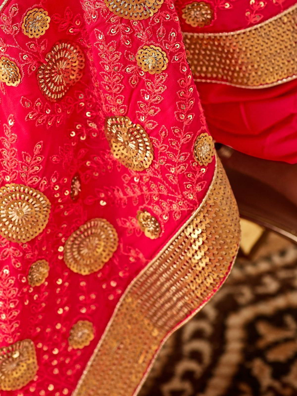 Pink Orange In Combination Embroidered Palazzo Suit