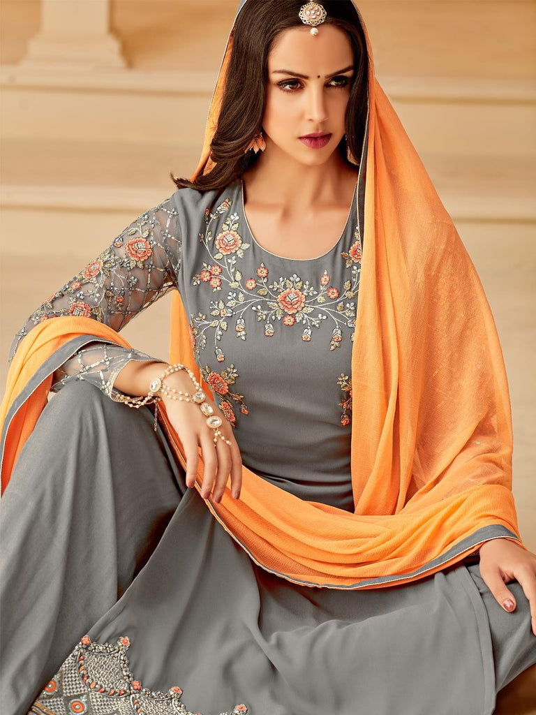 Grey Orange In Combination Palazzo Suit