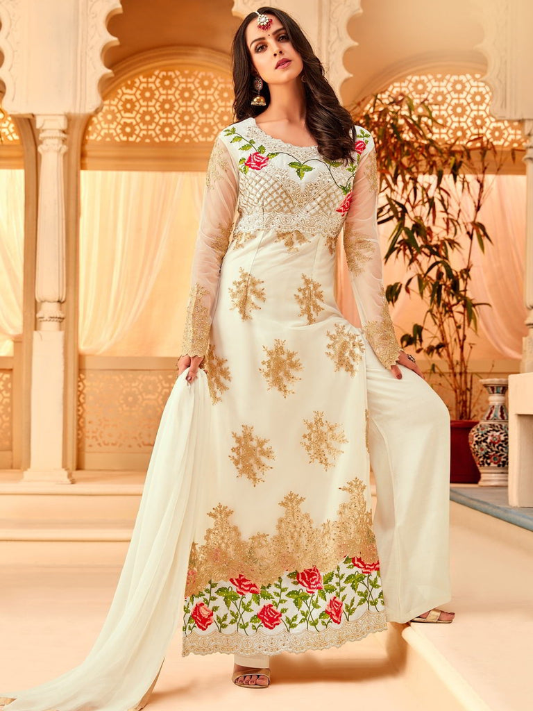 White Overall Multi Designer Palazzo Suit