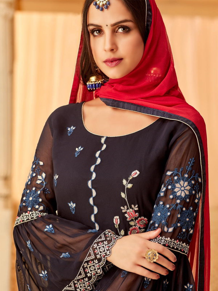 Blue Overall Multi Designer Palazzo Suit