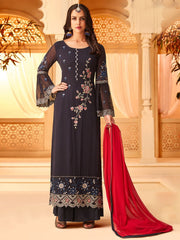 Blue Overall Multi Designer Palazzo Suit