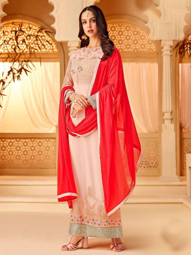 Pink In Combination Designer Palazzo Suit 