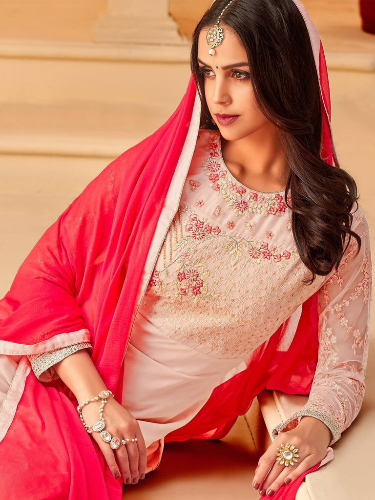 Pink In Combination Designer Palazzo Suit 