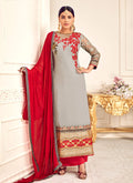 Indian Suits - Grey and Red Pakistani Palazzo Suit