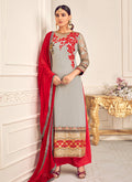 Grey and Red Pakistani Palazzo Suit