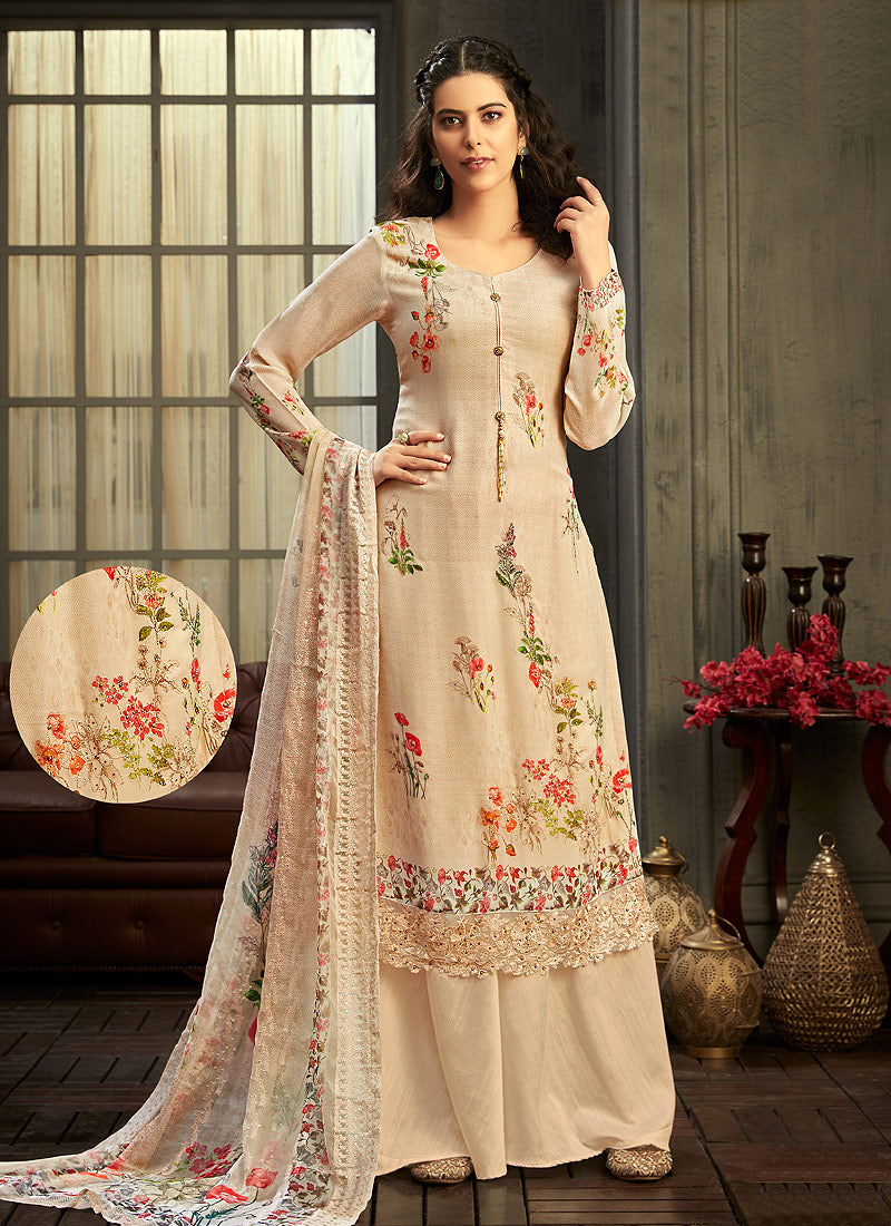 Pale Yellow Multi Embroidered Palazzo Suit