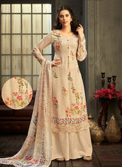 Pale Yellow Multi Embroidered Palazzo Suit