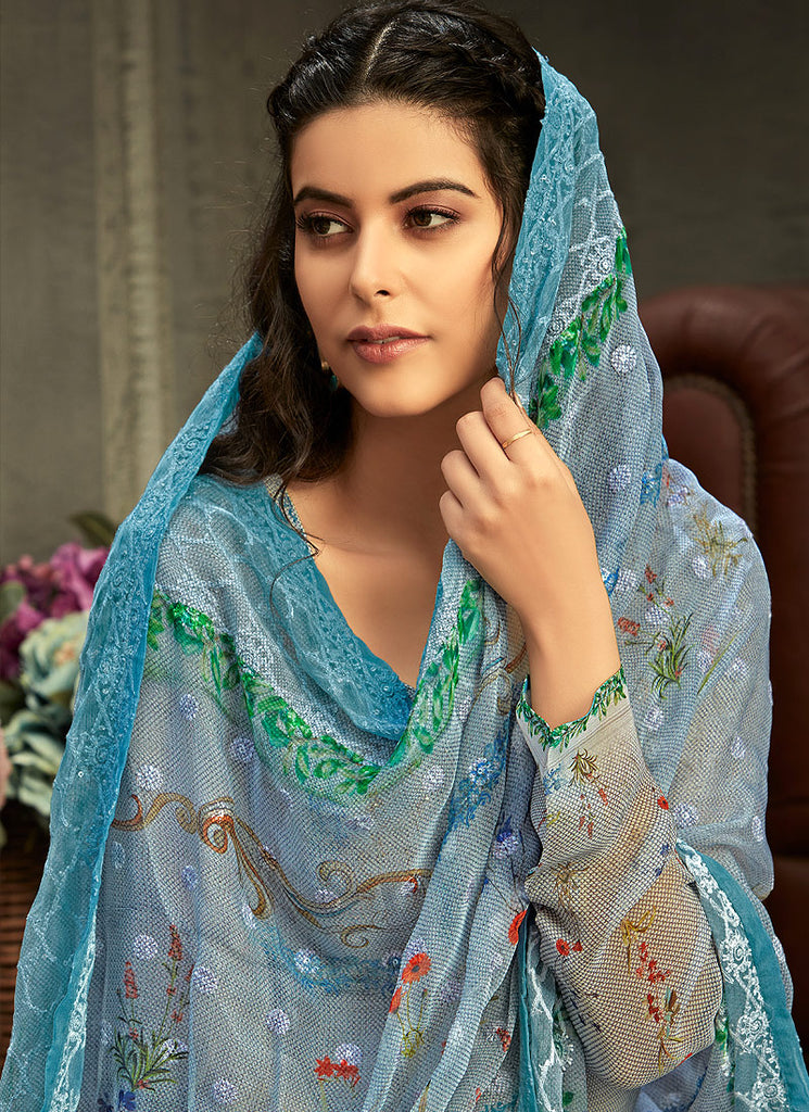 Indian  Suit - Light Blue Palazzo Suit In usa uk canada