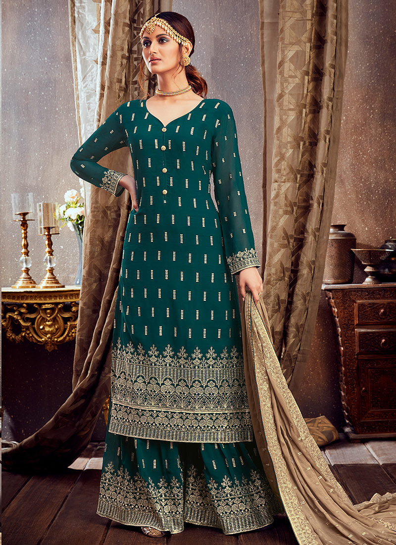 Green Golden Sharara Suit 