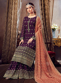 Indian Clothes - Deep Purple Golden Sharara Suit