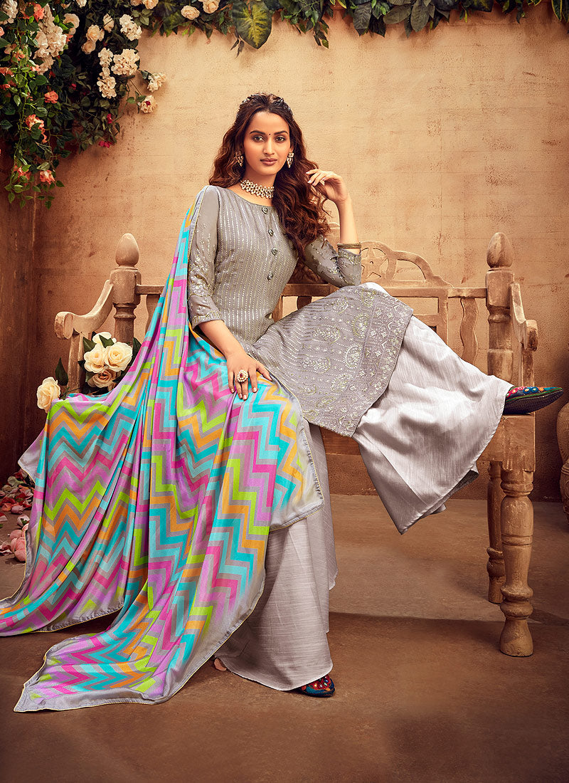 Grey Palazzo Suit In usa uk canada
