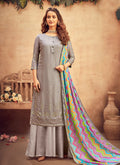 Grey Embroidered Designer Palazzo Suit