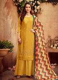 Yellow Embroidered Designer Palazzo Suit