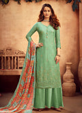 Light Green Embroidered Designer Palazzo Suit