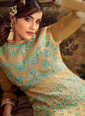 Gold And Teal Anarkali Suit