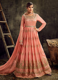 Peach And Gold Embroidered Layered Anarkali Suit