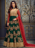 Green And Red Embroidered Anarkali Suit