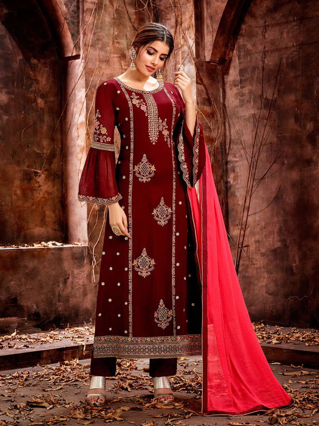Red Over All Traditional Pakistani Pant Suit