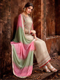 Beige Multi Colour Traditional Pakistani Pant Suit